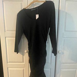 New York and Company Rouched V-Neck Midi Dress